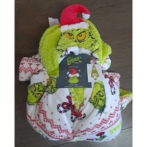 NWT Primark Dr Seuss The Grinch Santa Plush Hooded Throw 47"x59"